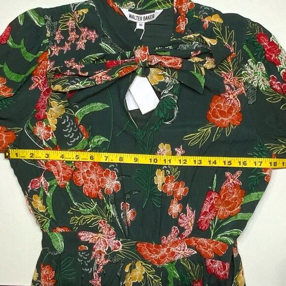 NWT | Walter Baker | Willette Floral Tie Sheath Mini Dress | Green | Size 10 - Picture 7 of 16